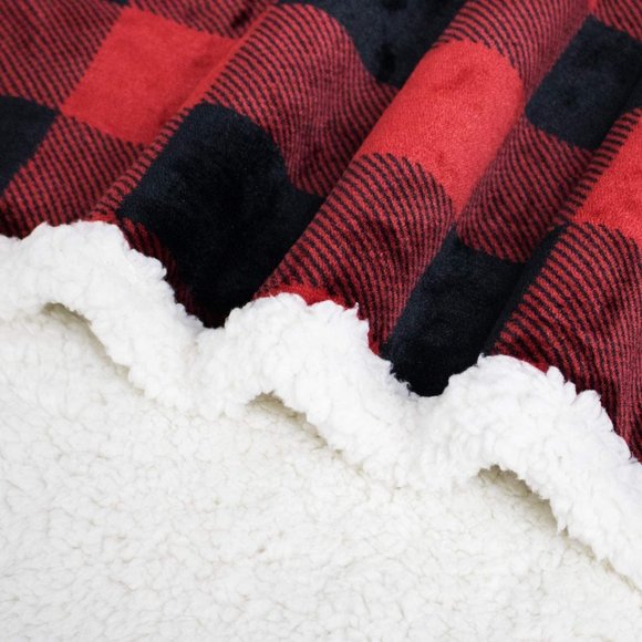 New Sherpa Red and Black Buffalo Plaid Christmas Throw Blanket, Fluffy Soft Cozy - Picture 6 of 10